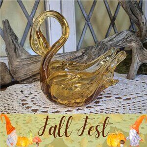 🍂 20% OFF - Vintage Amber Glass Swan Trinket Dish Home Decor